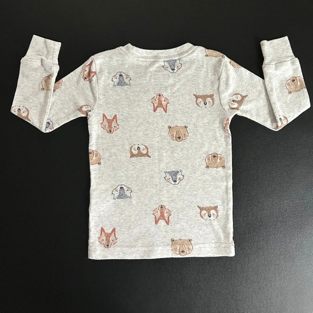 Carters Toddler 2T Gray Woodland Animal Fox Bear Owl Long Sleeve Pajama Top 1484